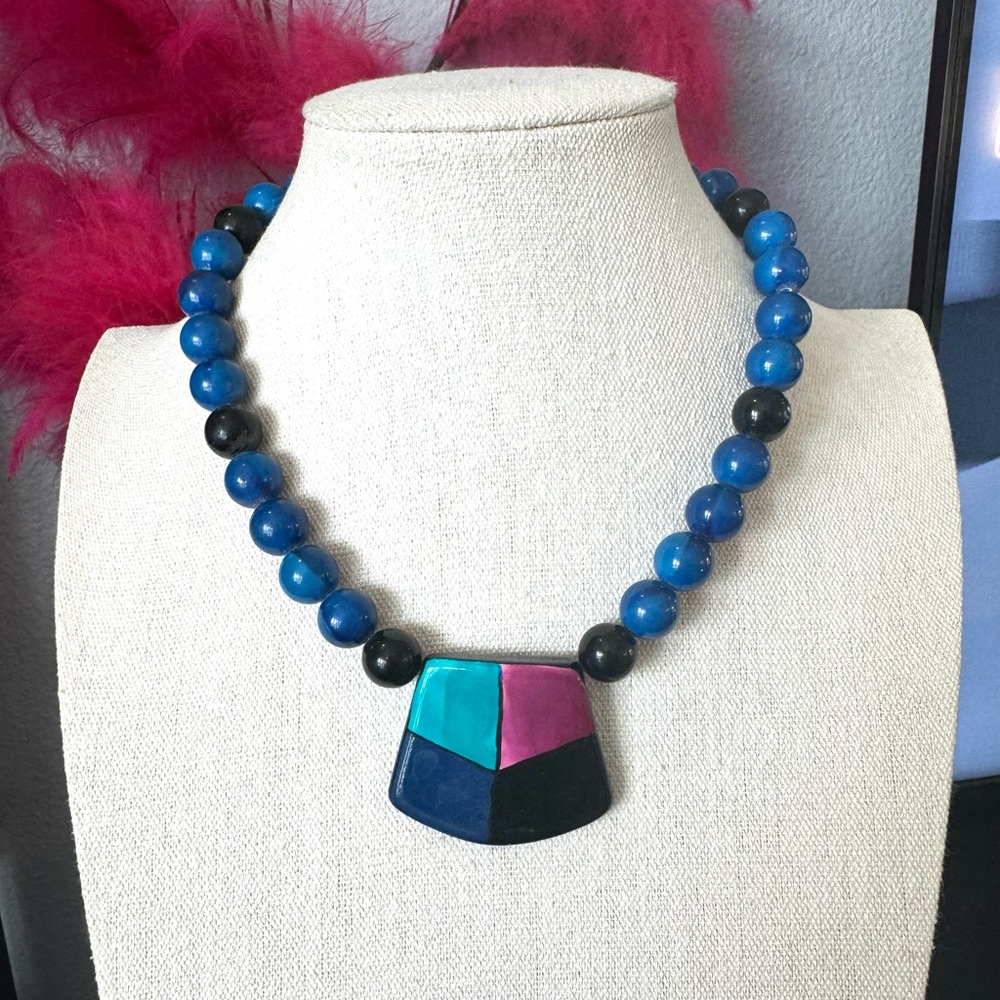 Vintage 80s Beaded Colorblock Necklace